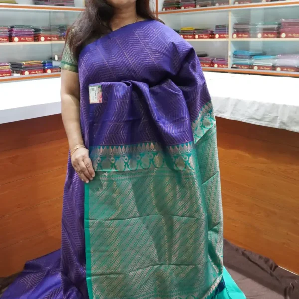 PRSK323 - Nevy Blue & Teal Blue - Pure Kanchipuram Soft Silk Saree
