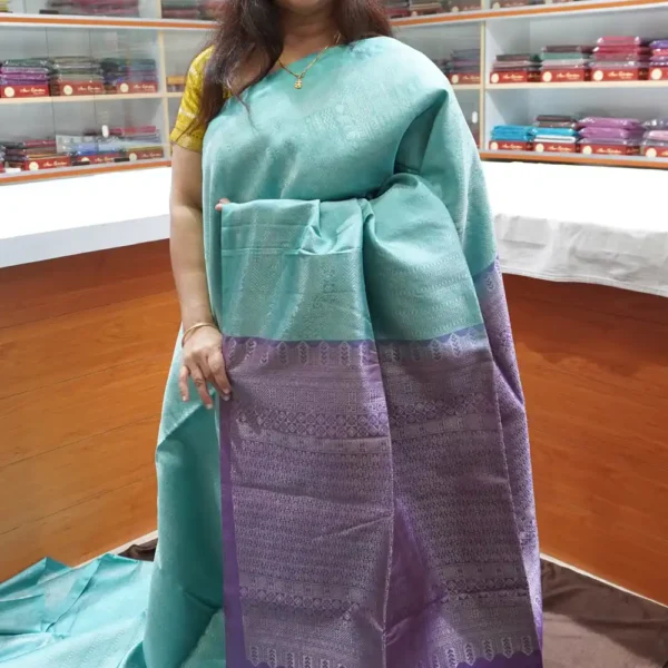 PRSK326 - Teal Blue & Onion Pink - Pure Kanchipuram Soft Silk Saree