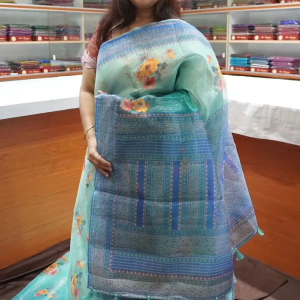 OFF117 – Blue & Blue – Organza Saree