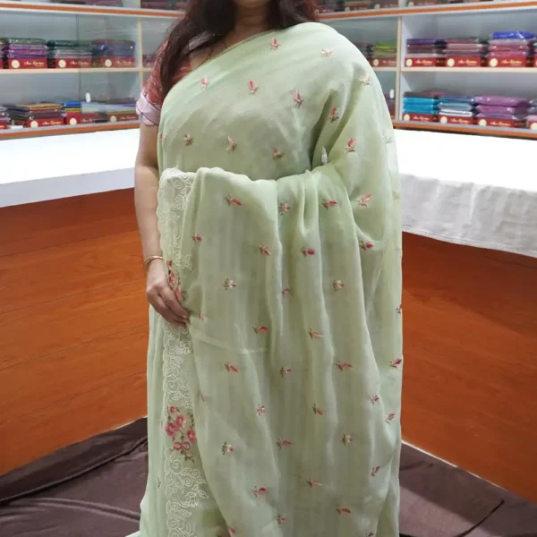 OFF125 – Pista Green – Georgette Saree