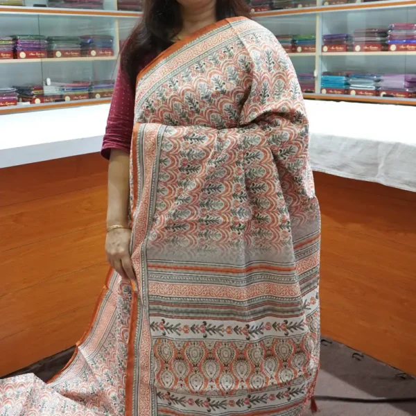 OFF127 – Light Orange – Semi Tussar Silk Saree