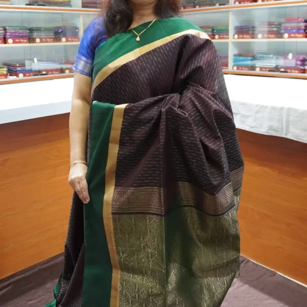 PRSC271 – Coffee Brown & Green – Pure Handloom Silk Cotton Saree