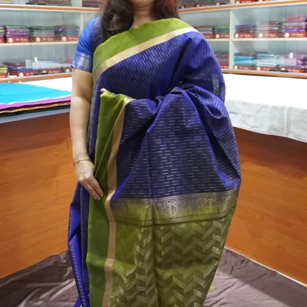 PRSC275 – Blue & Green – Pure Handloom Silk Cotton Saree