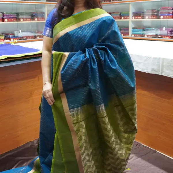 PRSC276 – Peacock Blue & Green – Pure Handloom Silk Cotton Saree