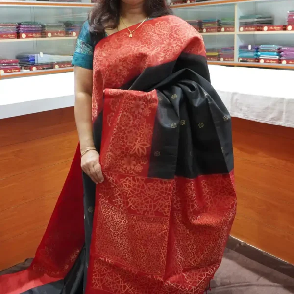 PRSK329 - Black & Red - Pure Kanchipuram Soft Silk Saree