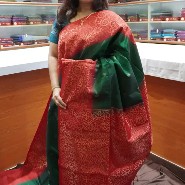 PRSK332 - Green & Red - Pure Kanchipuram Soft Silk Saree