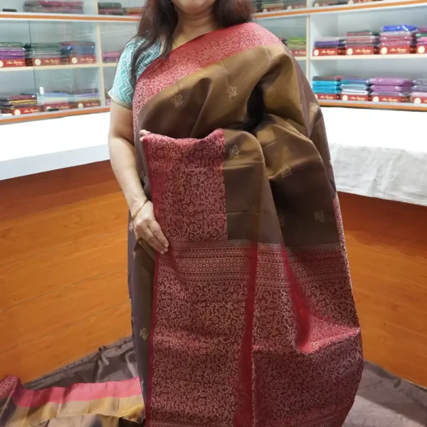 PRSK333 - Brown & Maroon - Pure Kanchipuram Soft Silk Saree