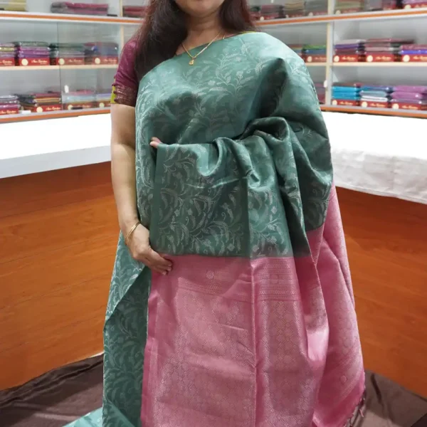 PRSK338 - Elaichi Green & Pink - Pure Kanchipuram Soft Silk Saree