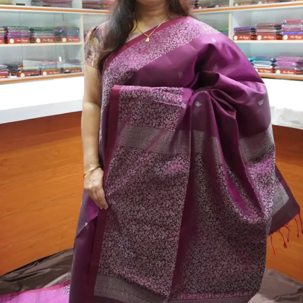 PRSK340 - Grape Wine - Pure Kanchipuram Soft Silk Saree