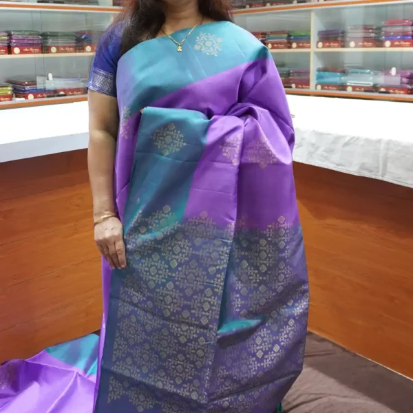 PRSK344 - Lavender & Blue - Pure Kanchipuram Soft Silk Saree