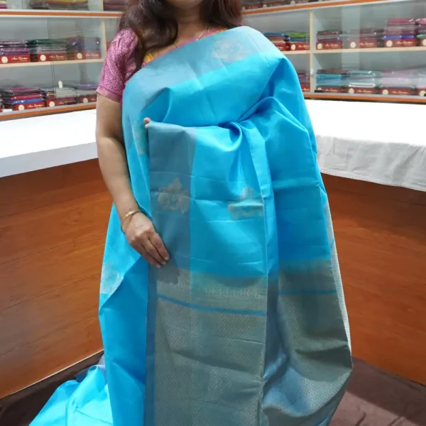 PRSK347 - Blue & Grey - Pure Kanchipuram Soft Silk Saree
