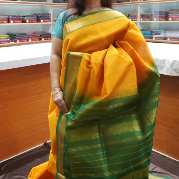 PRSC283 – Mango Yellow & Bottle Green – Pure Handloom Silk Cotton Saree