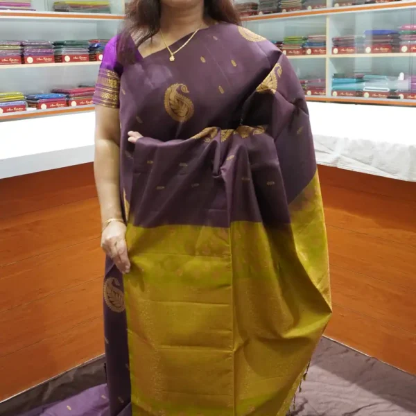 PRSK353 - Coffee Brown & Green - Pure Kanchipuram Soft Silk Saree
