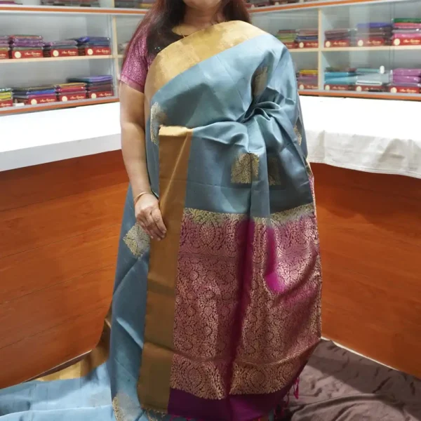 PRSK365 - Grey & Magenta Pink - Pure Kanchipuram Soft Silk Saree