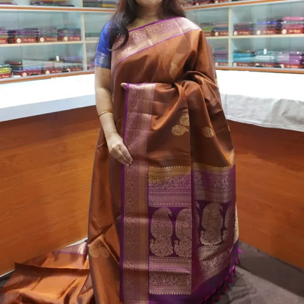 PRSK372 - Dark Brown & Magenta Pink - Pure Kanchipuram Soft Silk Saree