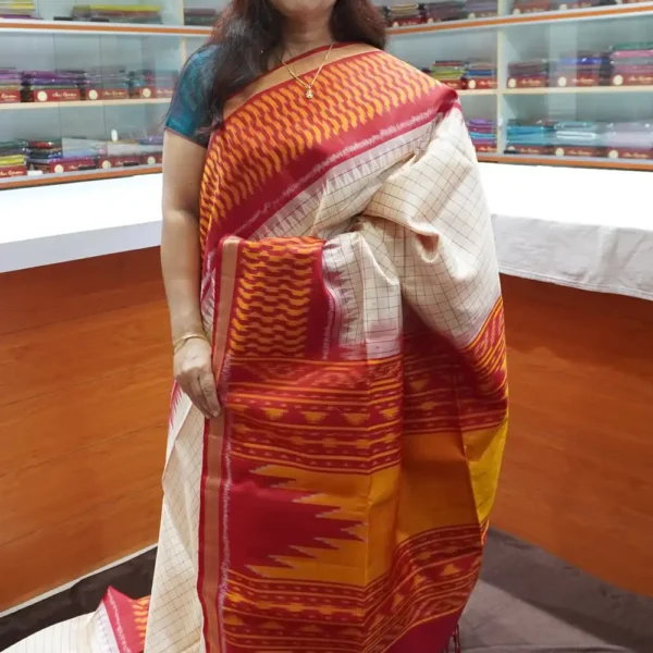 PRSK376 - Half White & Red - Pure Kanchipuram Soft Silk Saree