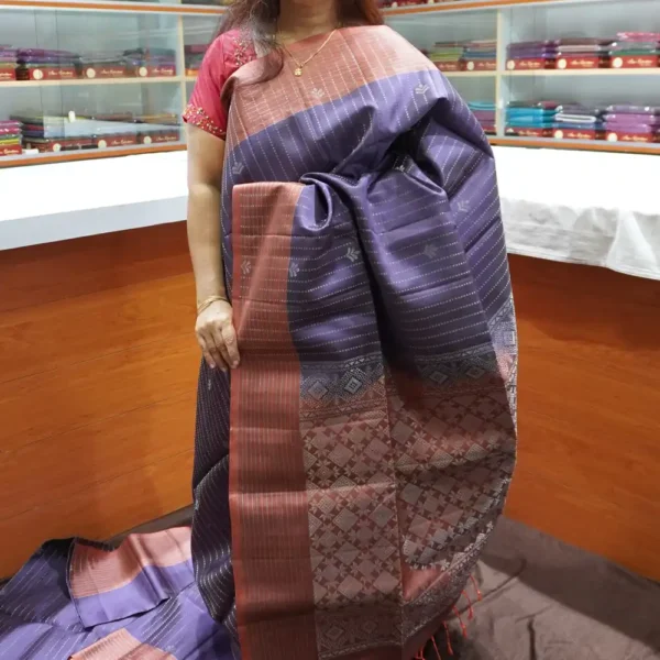 PRSK377 – Lavender & Rust Orange – Half Pure Kanchipuram Silk Saree