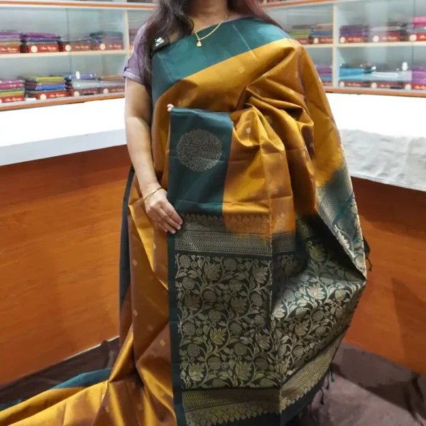 PRSK391 – Golden Yellow & Bottle Green – Half Pure Kanchipuram Silk Saree