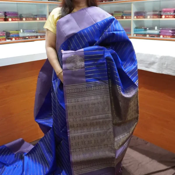 PRSK393 – Royal Blue & Lavender – Half Pure Kanchipuram Silk Saree