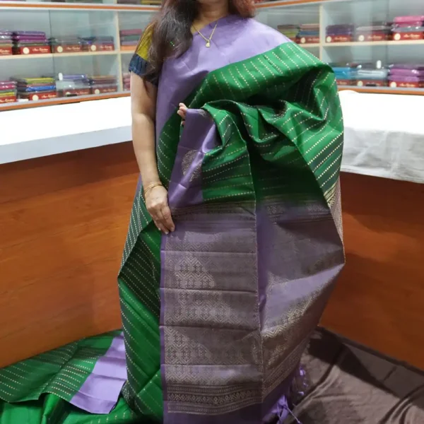 PRSK394 – Green & Lavender – Half Pure Kanchipuram Silk Saree